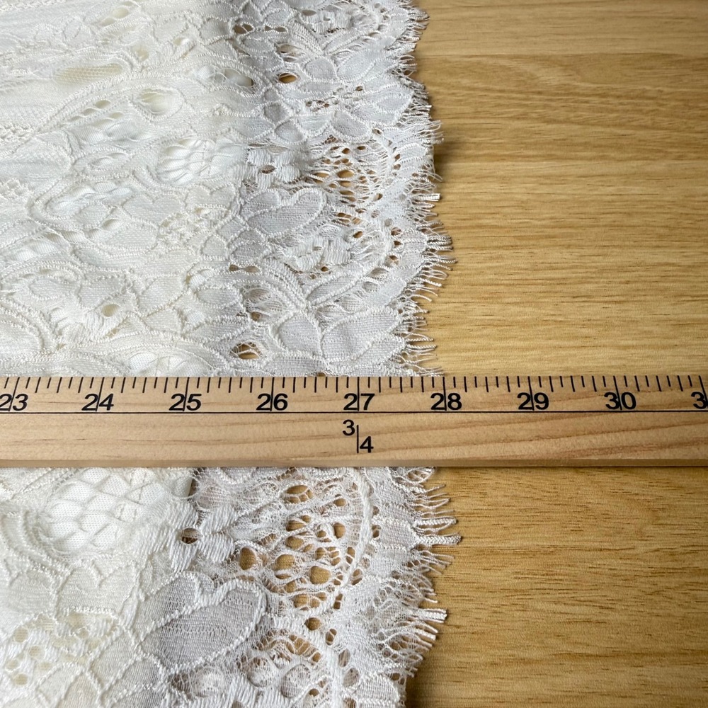 Womens Lace Lined Blouse 1X Cream 3/4 Sleeve Scallop Hem Keyhole Romantic Boho - Picture 6 of 10